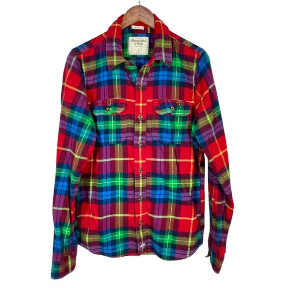 Abercrombie & Fitch 100% Cotton Plaid Button Down Men’s L | Flannel Muscle Fit - Picture 3 of 13